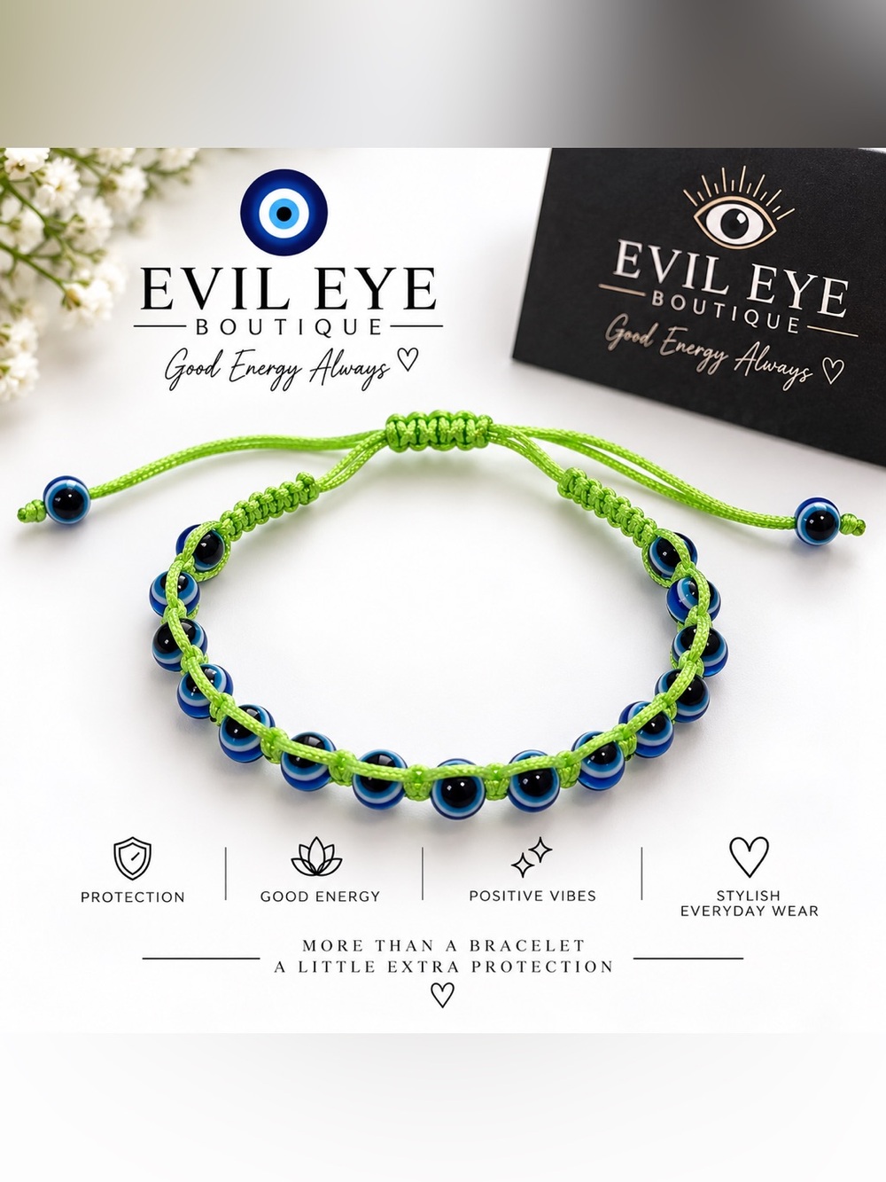 Green and Blue Evil Eye Bead Bracelet #34